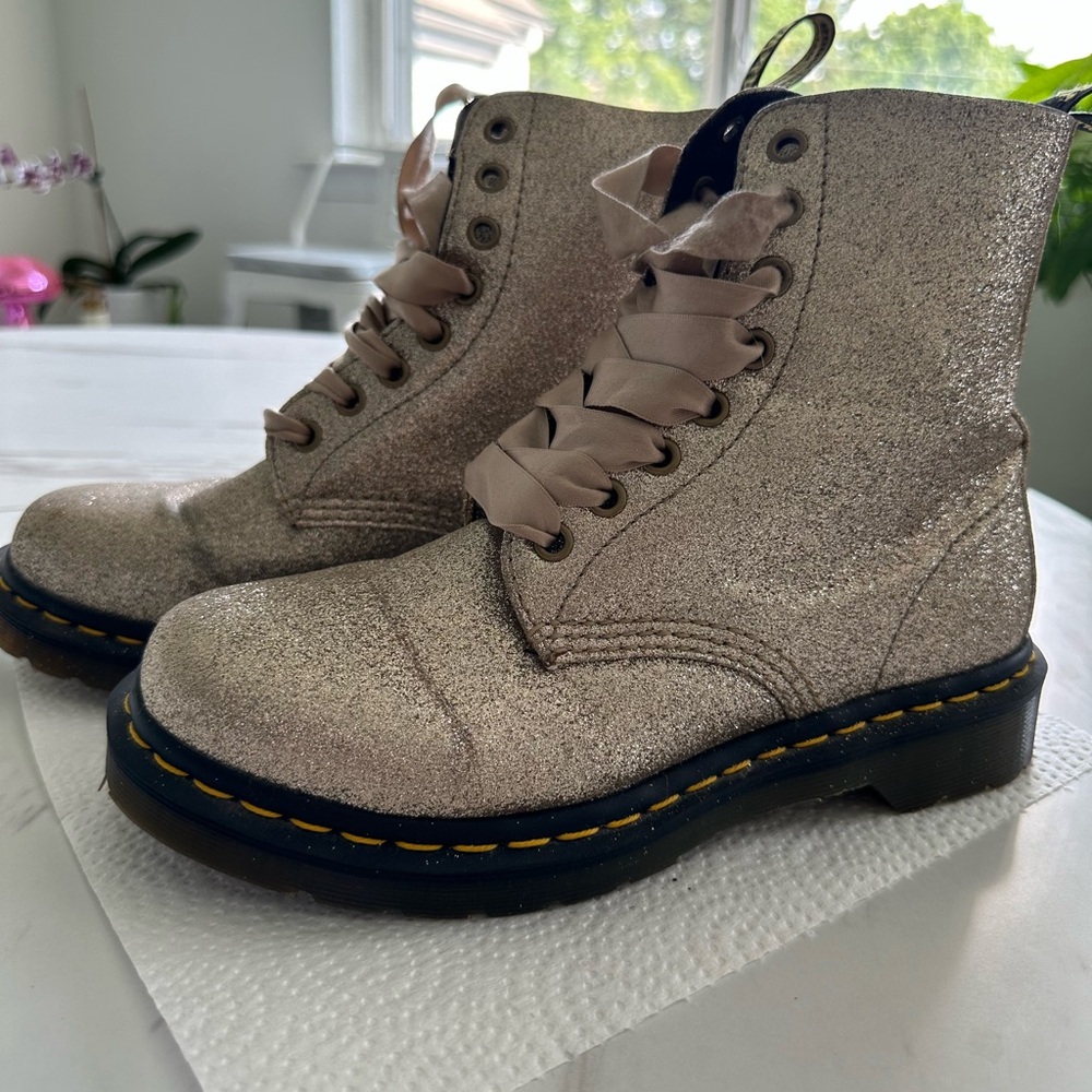Dr. Martens Gold Ankle Boots with Glitter Finish